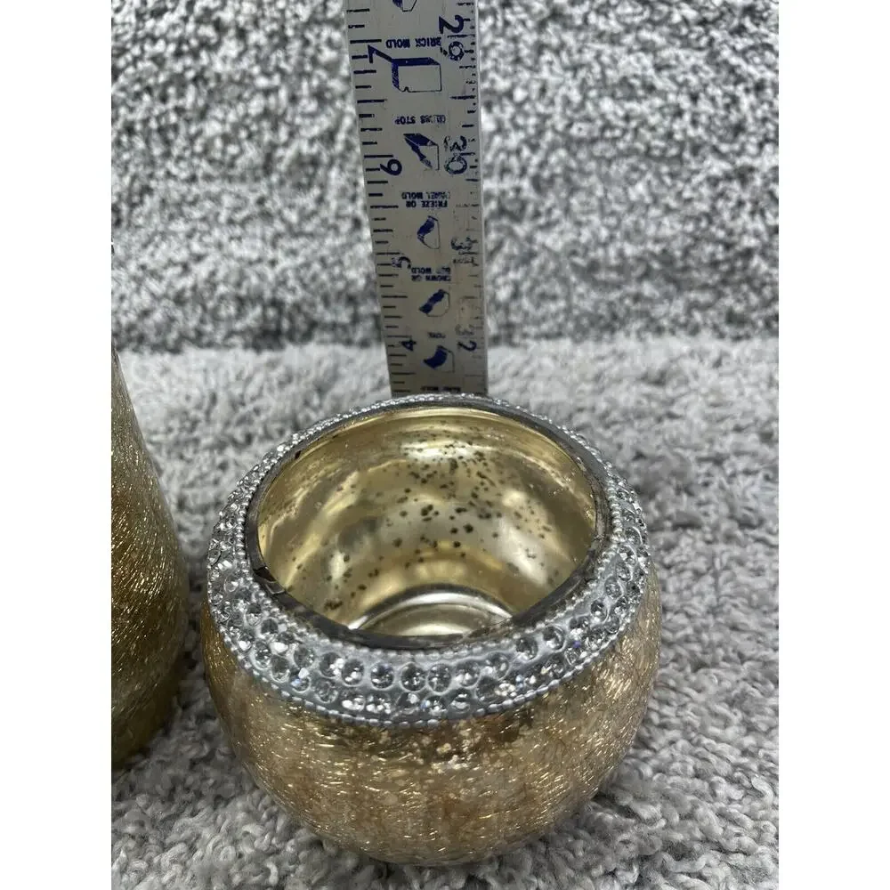 Crackle Gold Glass Tea Light Candle Holder Home Decoration Set Of 2
